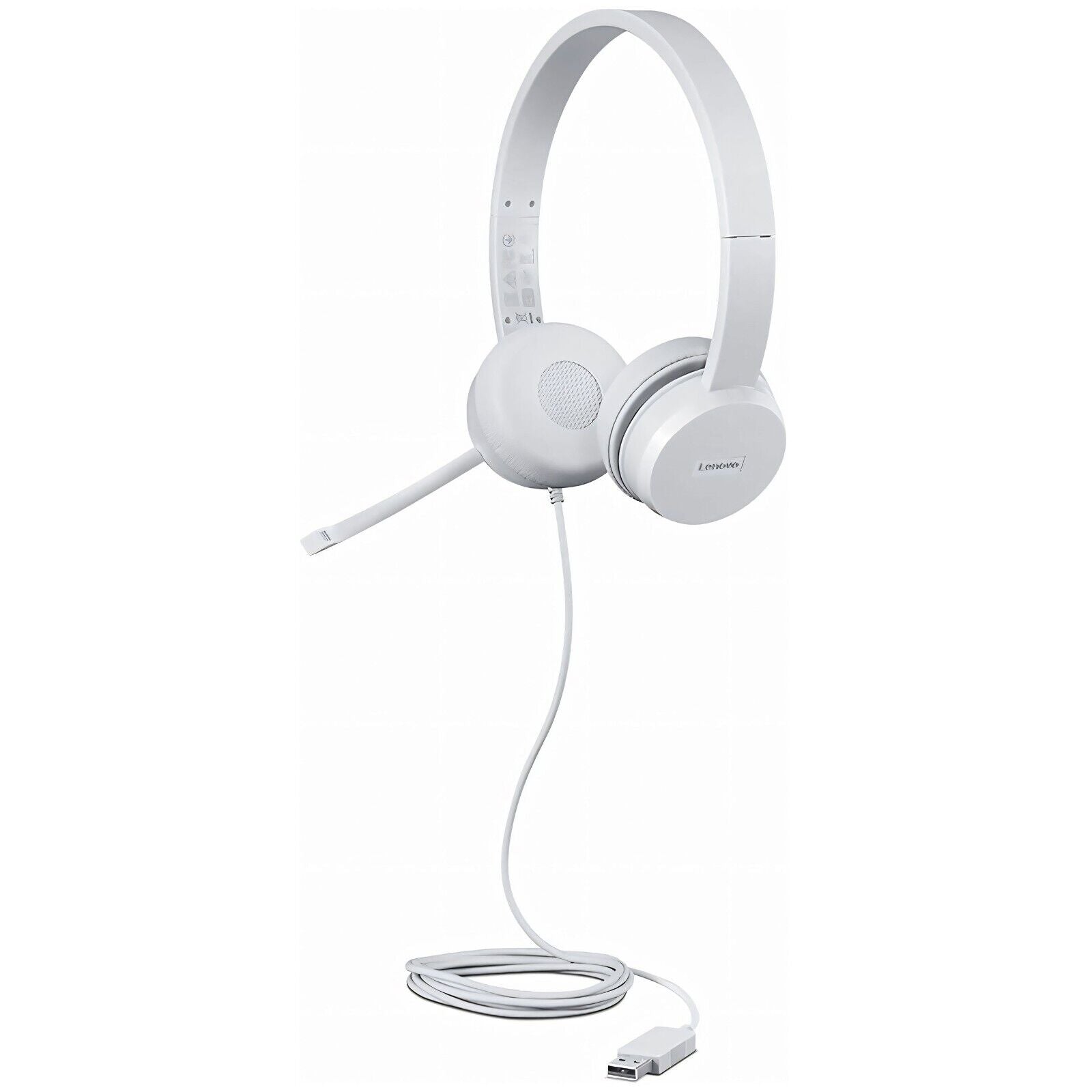 Lenovo 110 Stereo USB 1.8m Wired Headset with Boom Microphone in White