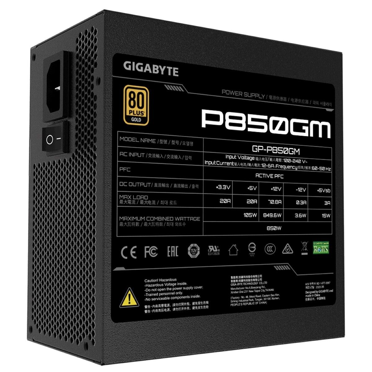 GIGABYTE GP-P850GM 850W Power Supply Fully Modular 80 Plus Gold Rated Black