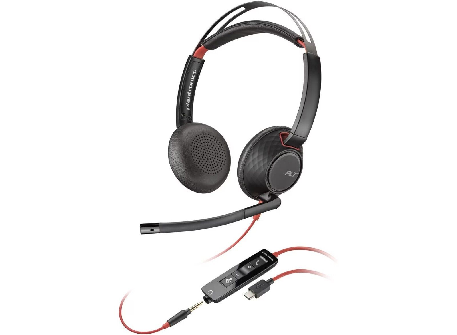 Poly Blackwire 5220 USB-A Headset with USB C Adapter On Ear Call Control